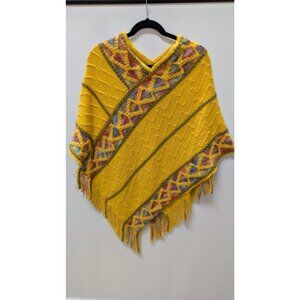 Yellow Multicolor Woven Knit Poncho